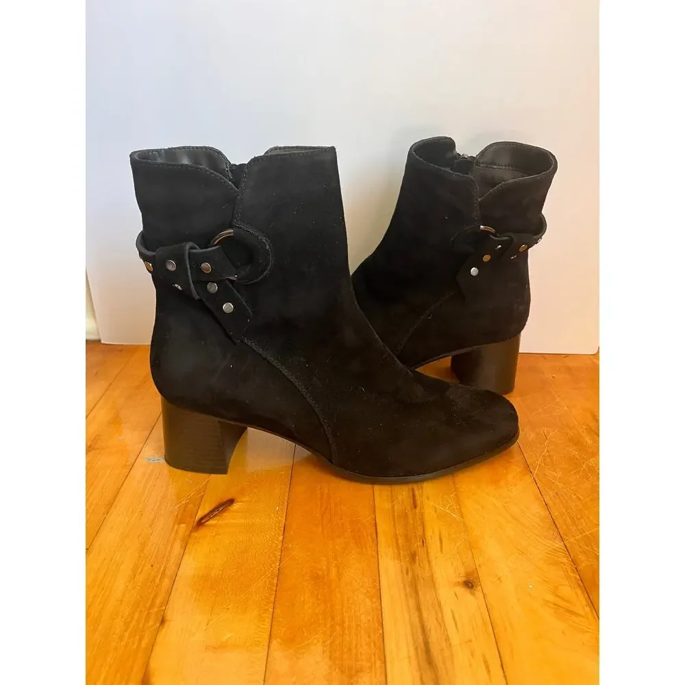 Regarde Le Ciel Ines Bootie Black Suede Silver Buckle NWOT 40 EU 9.5 US